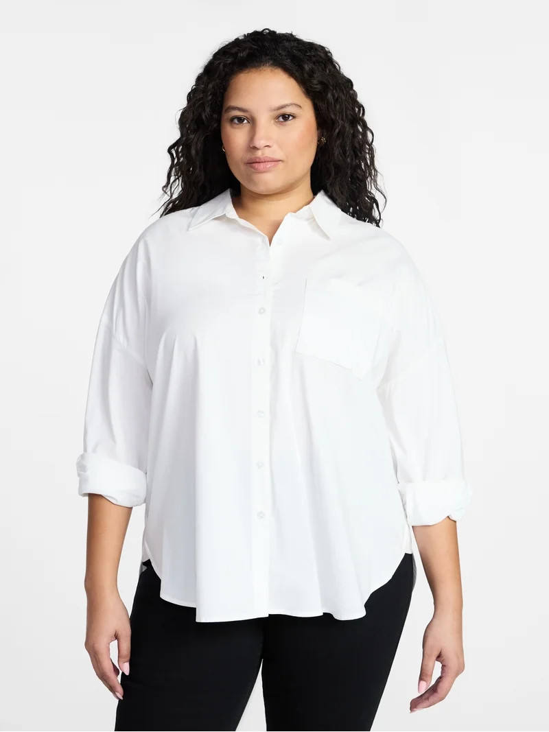 Terra & Sky Women's Plus Size Poplin Boyfriend Shirt, Sizes 0X-5X | Walmart (US)
