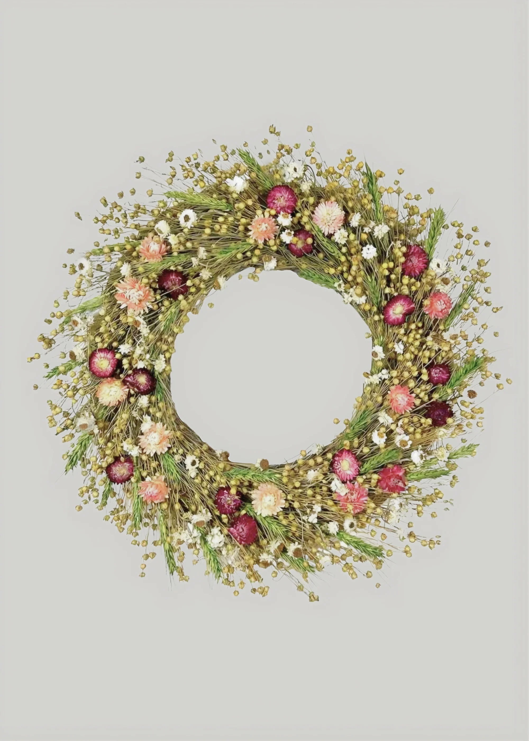 Flax and Pink Strawflower Mixed Dried Flower Wreath - 22 | Afloral