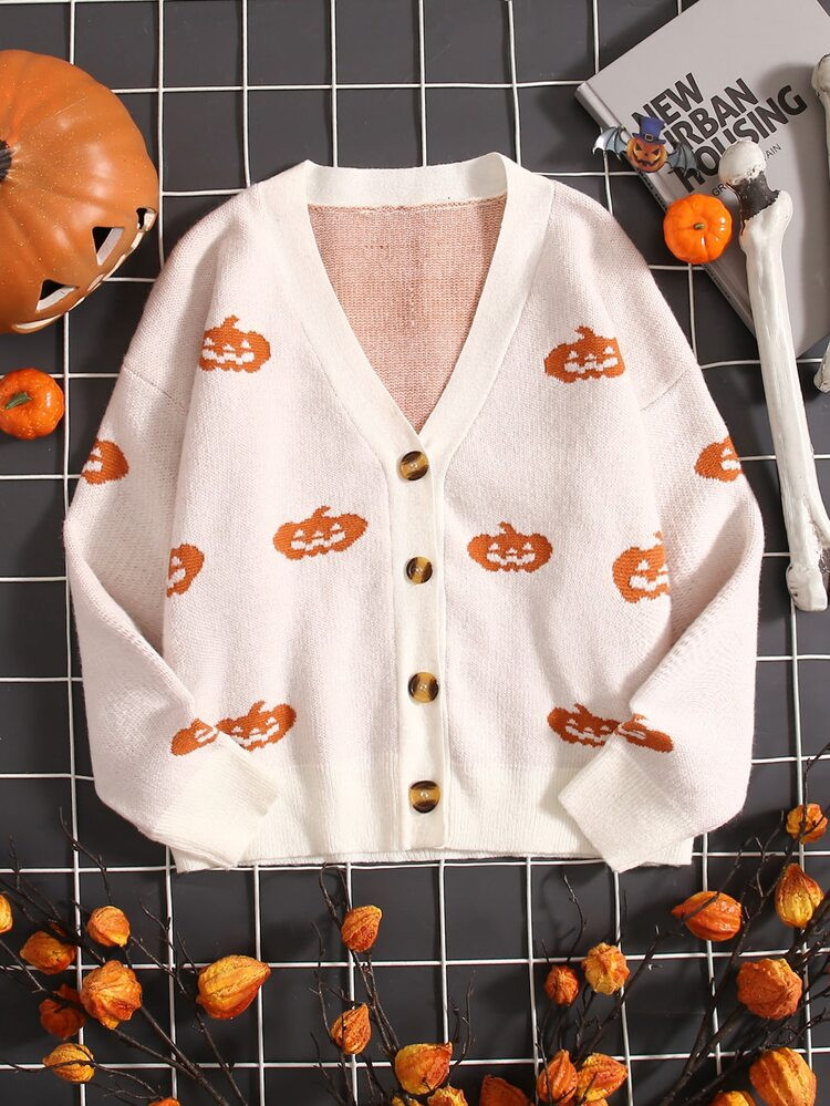 Plus Halloween Pumpkin Pattern Cardigan | SHEIN