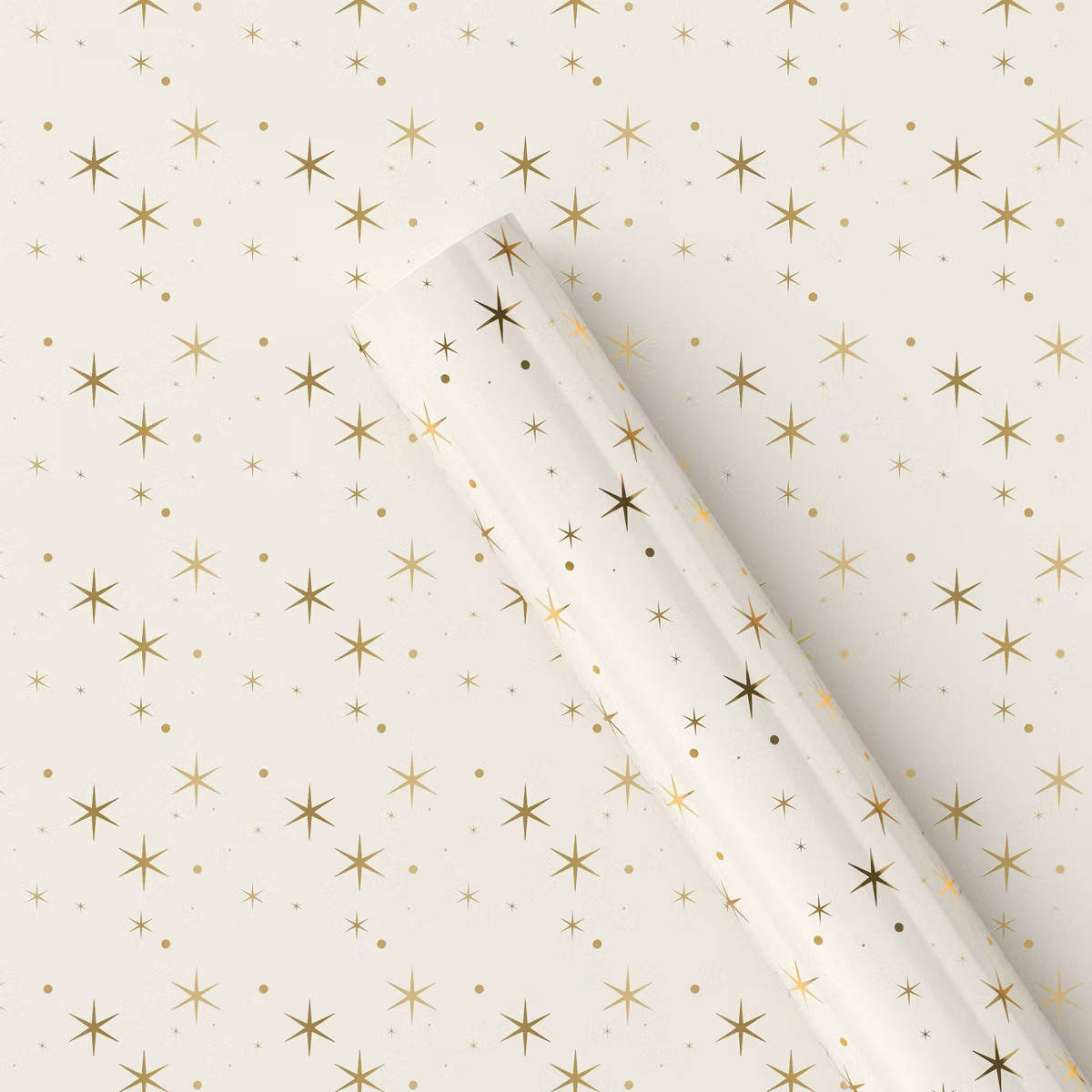 90 sq ft Metallic Gold Star Christmas Gift Wrap Cream - Wondershop™: 36' x 30" | Target