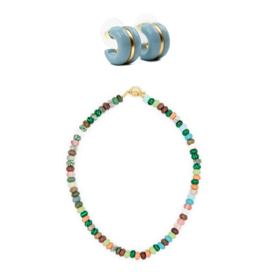 Blue Hoop & Beaded Necklace Gift Set | The Avenue