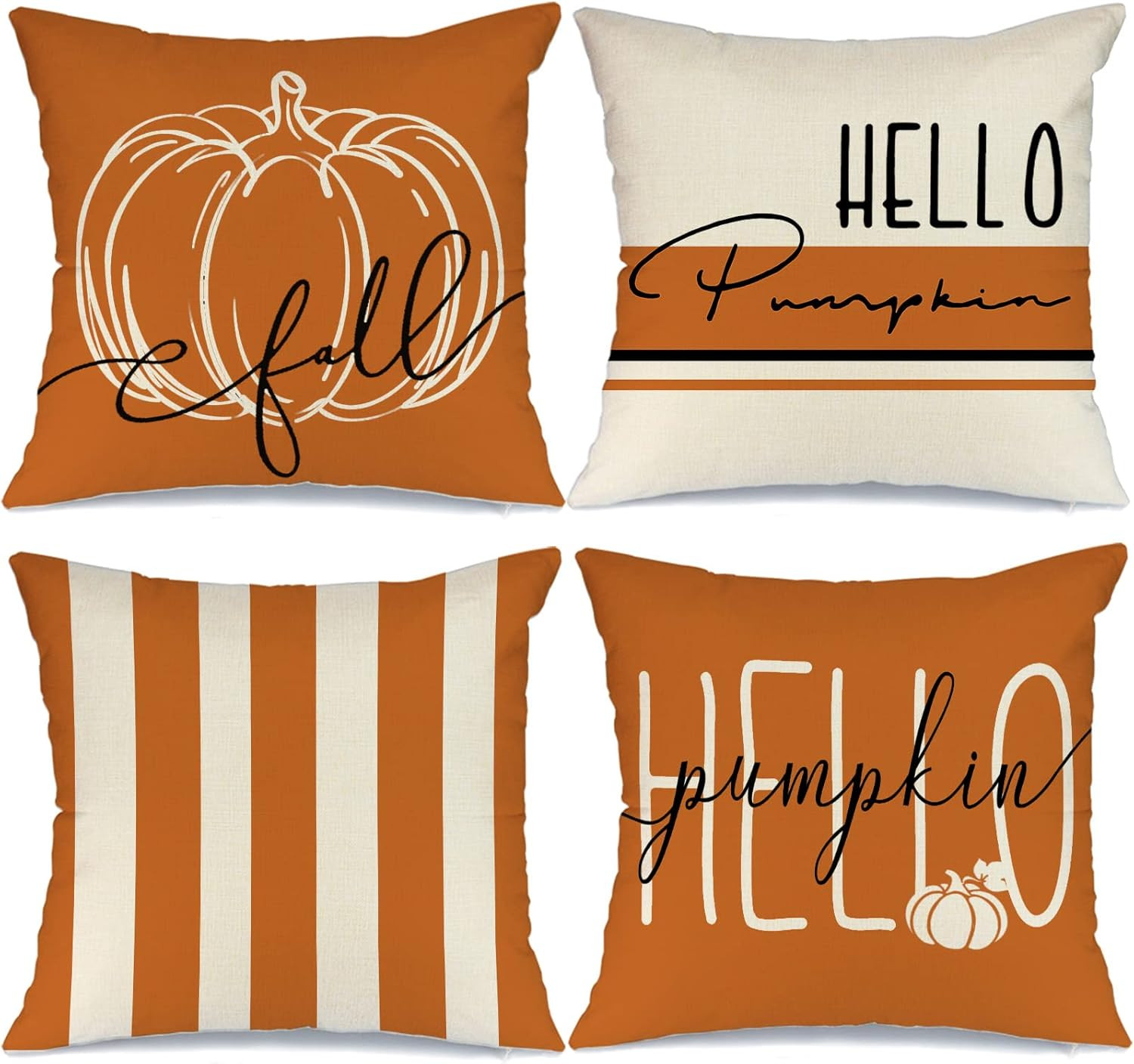 GEEORY Fall Decor Pillow Covers 18x18 Set of 4 Hello Pumpkin Orange Stripes Fall Outdoor Stripes ... | Amazon (US)