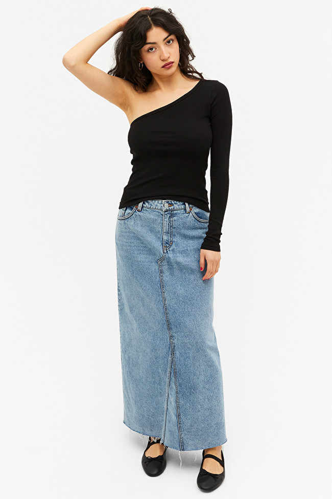 Raw hem blue denim skirt | Monki