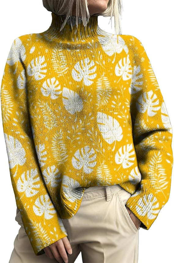 Women's Chunky Knit Fall Sweaters Fall Turtleneck Sweaters Long-Sleeved Pullover Vacation Clothes... | Amazon (US)