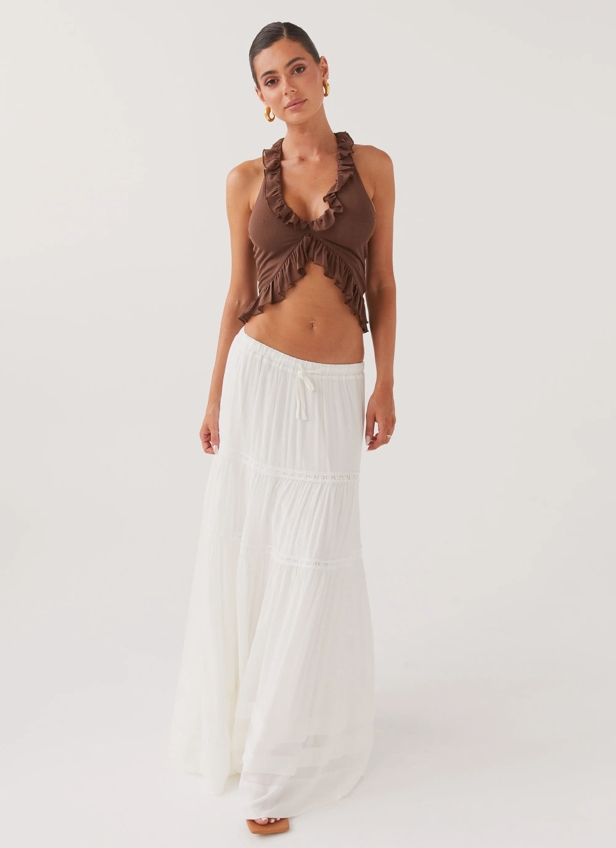 Peppermayo Exclusive -  Moonstone Tiered Maxi Skirt - White | Peppermayo (Global)