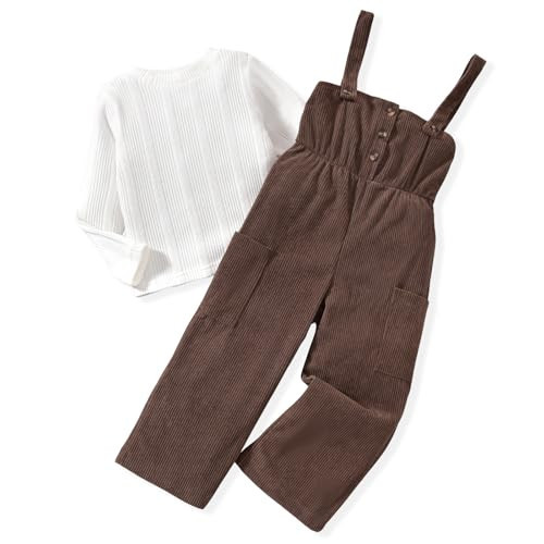 2T Toddler Girl Fall Winter Clothes 2 Years Corduroy Button Down Pinafore Overall Jumpsuit Romper Suspender Pants Set Long Sleeve 2 Pieces Preschool Outfits Spring Clothing, 2-3T Years, Coffee | Amazon (US)