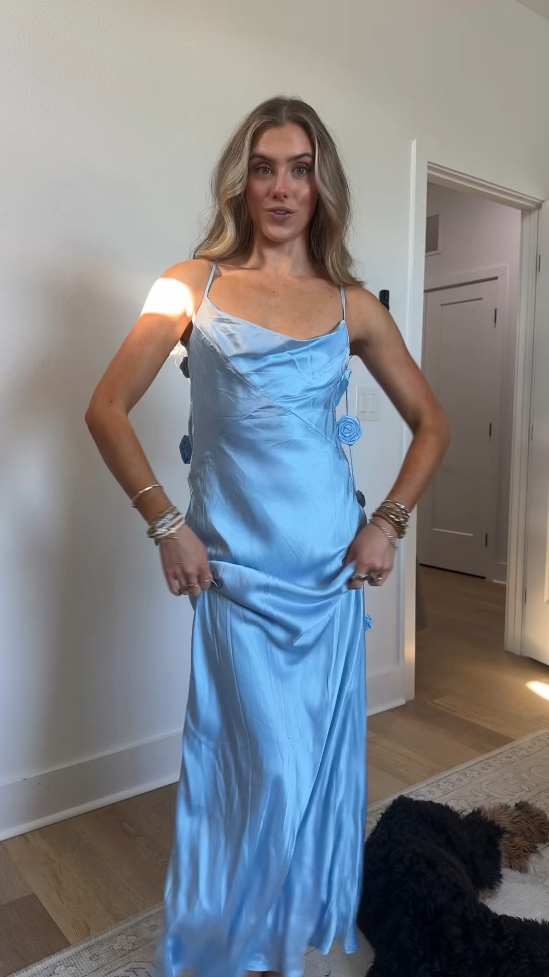@Hello Molly  size xs The Flora Satin Maxi Dress is a romantic statement for weddings and special occasions. Crafted from luxurious satin, it features a chic design with an open back adorned with delicate floral appliques on the straps. The straight, flowy silhouette drapes gracefully, moving effortlessly with every step for an elegant, unforgettable look.

#LTKootd #LTKWedding #LTKdayinmylife