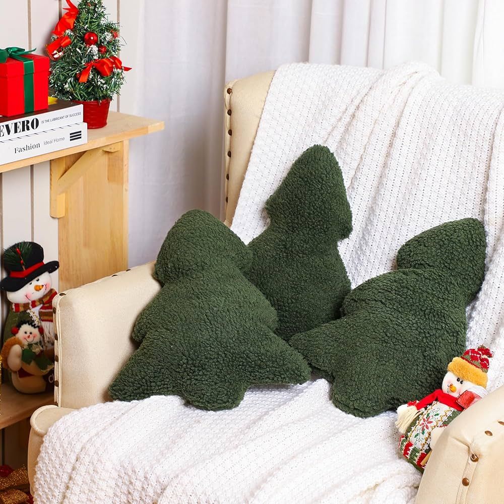 3 Pcs Christmas Tree Throw Pillow 3D Plant Shaped Cushion Christmas Decorative Pillows Plant Shap... | Amazon (US)