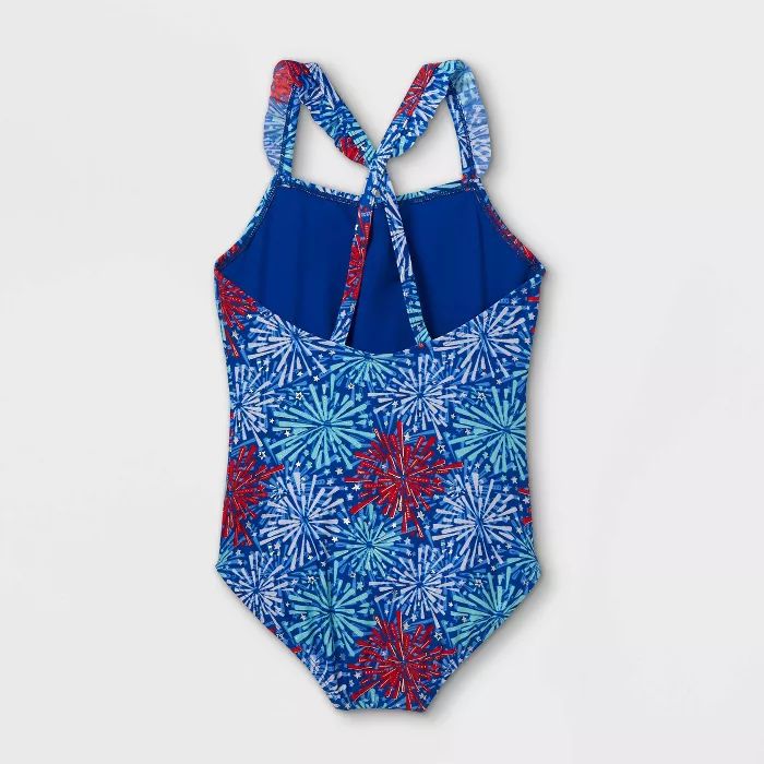 Girls' Firework Foil One Piece Swimsuit - Cat & Jack™ Blue | Target