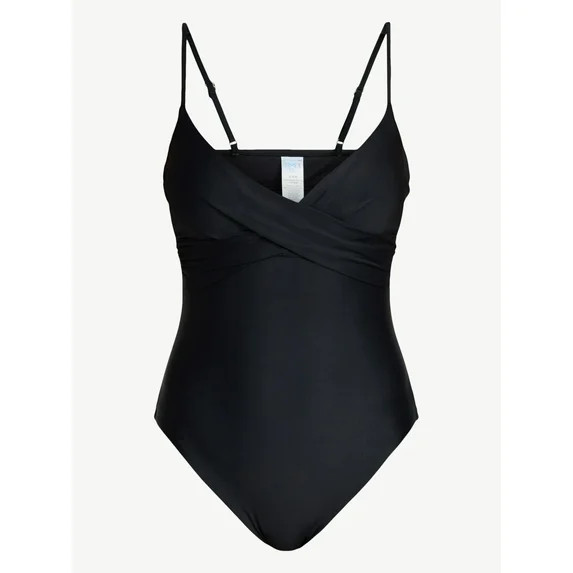 Time and Tru Women's and Women's Plus Size Ruched Front One Piece Swimsuit, Sizes XS-3X | Walmart (US)