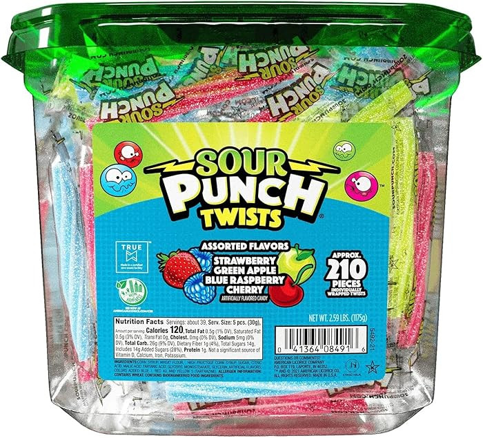 Sour Punch Twists, Sour Candy 3" Individually Wrapped Chewy Candy, 4 Assorted Fruity Flavors | Amazon (US)