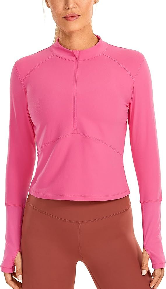 CRZ YOGA Women's Long Sleeve Crop Top Quick Dry Cropped Workout Shirts Half Zip Pullover Running ... | Amazon (US)