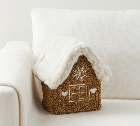 Cozy Teddy Gingerbread House Shaped Pillow | Pottery Barn (US)