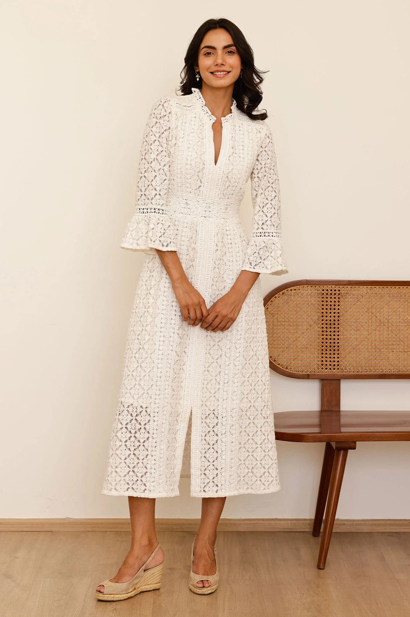 Thea Cotton Blend Lace Dress | Off White | Aspiga US