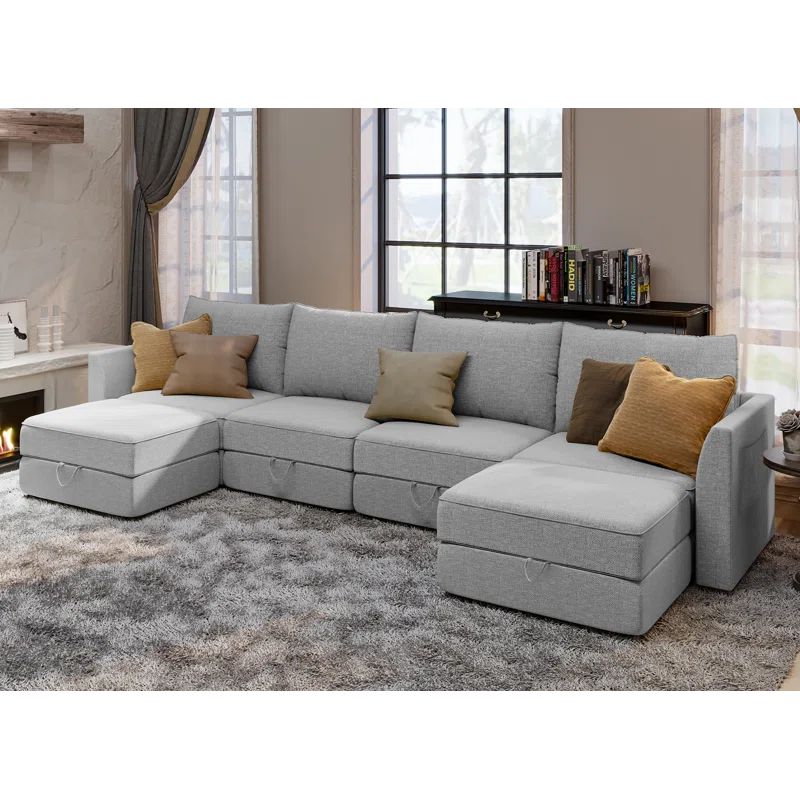 110'' Wide Chenille Reversible Modular Sofa & Chaise with Ottoman | Wayfair North America