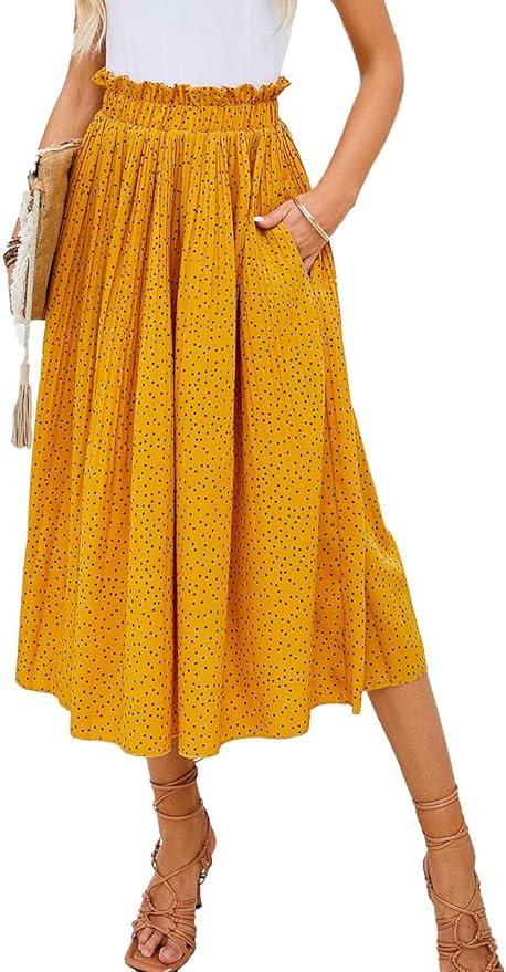 Naggoo Women's Skirts High Elastic Waisted Casual Skirt Pleated Floral/Solid Midi Skirts with Poc... | Amazon (US)