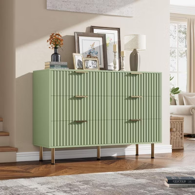 Fluted 6 Drawer Dresser for Bedroom, 47.2" Wide Modern Chest of Drawers with Deep Drawers, Large Double Dresser TV Stand, Wooden Organizer | Target