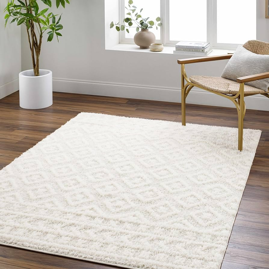 Hauteloom Tilos Moroccan Farmhouse Living Room Bedroom Nursery Shag Area Rug - Shaggy Carpet - Tr... | Amazon (US)