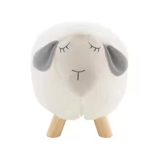 Powell Company Layla the White Sheep Foot Stool with Solid Natural Wood Legs HD1400A19K - The Hom... | The Home Depot