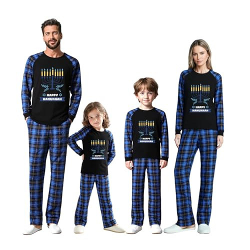 FunoSoul Hanukkah Pajamas for Family Hanukkah Family Pjs Matching Sets With Pocket Women Blue | Amazon (US)