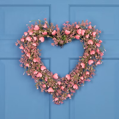 Northlight Hearts and Rosebuds Artificial Heart Shaped Valentine's Day Wreath - 18" - Pink | Target