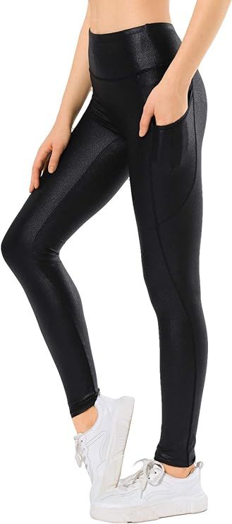 Retro Gong Womens Faux Leather Leggings Pants Stretch High Waisted Yoga Pants with Pockets | Amazon (US)
