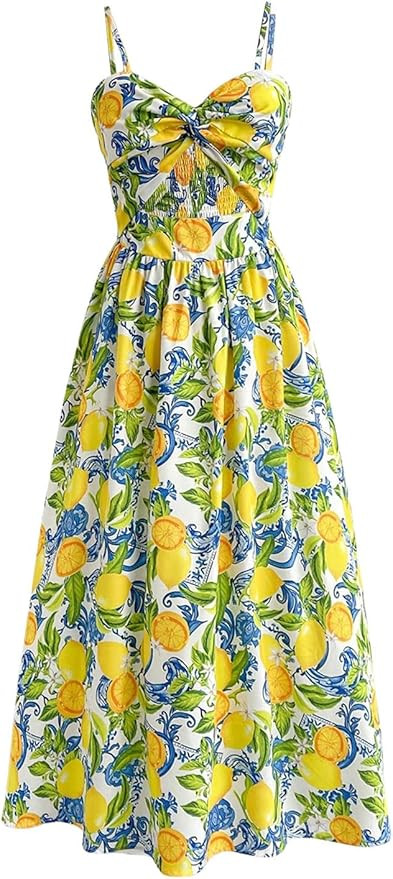 Floerns Women's Summer Midi Dress Twist Front Cut Out Spaghetti Strap Beach Vacation Cami Dresses | Amazon (US)