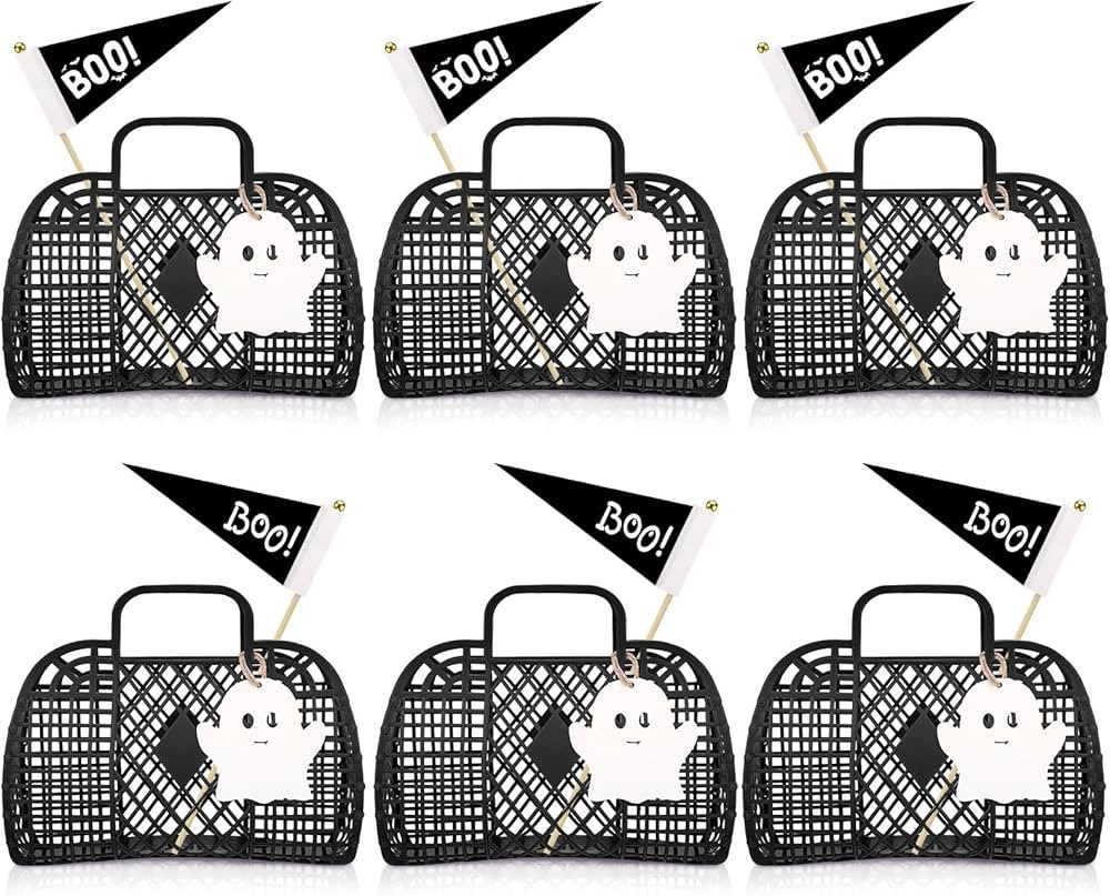 Gerrii 6 Pcs Black Halloween Trick or Treat Bucket Cute Ghost Boo Jelly Goodie Candy Gift Basket ... | Amazon (US)