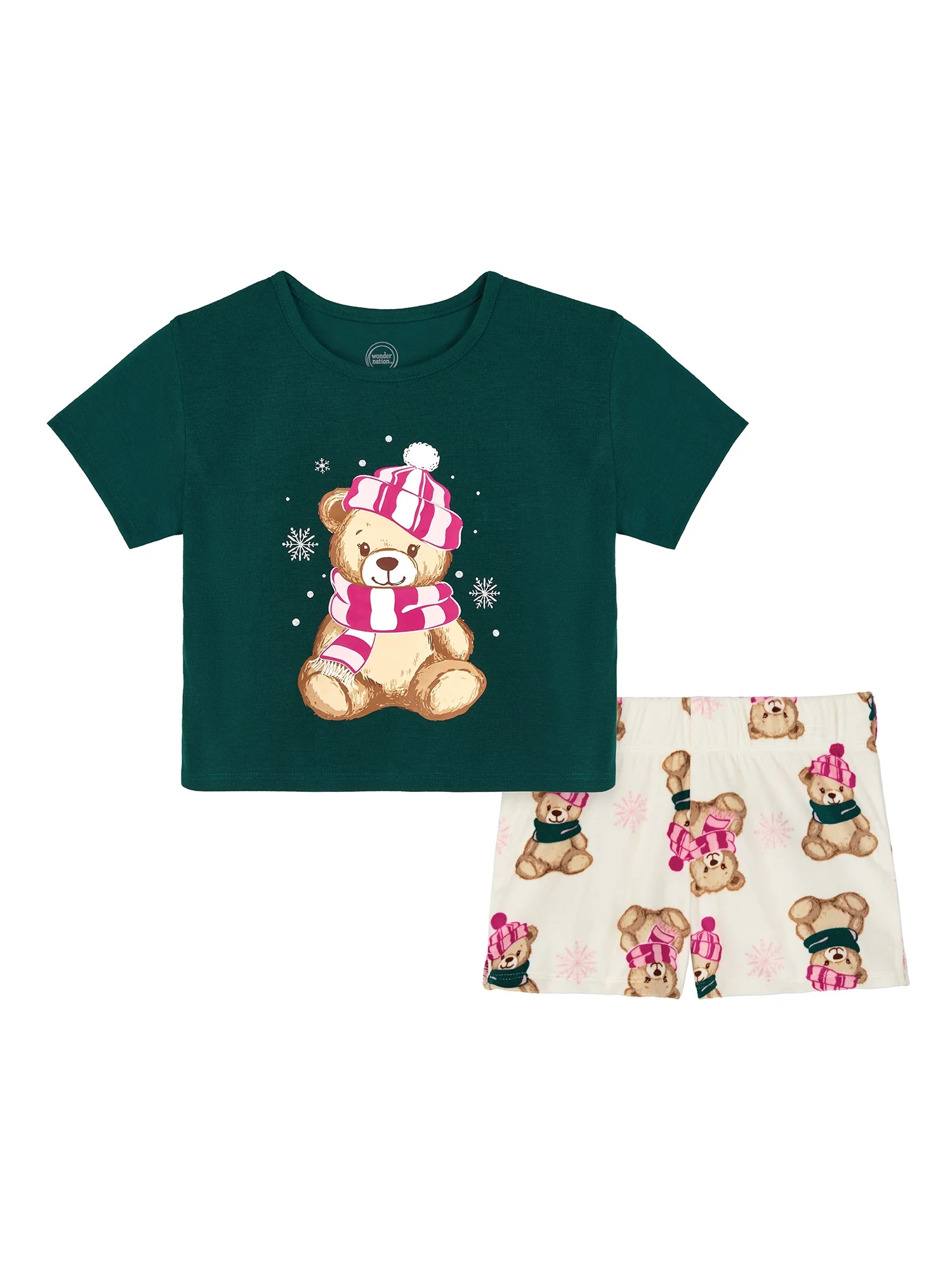Wonder Nation Girls Short Sleeve Top and Shorts Pajama Set, 2-Piece, Sizes 4-18 & Plus | Walmart (US)