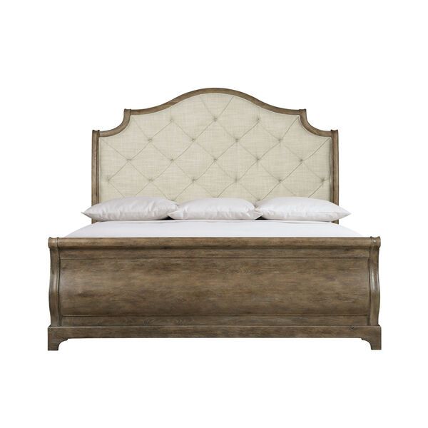 Rustic Patina Peppercorn Upholstered Sleigh King Bed | Bellacor