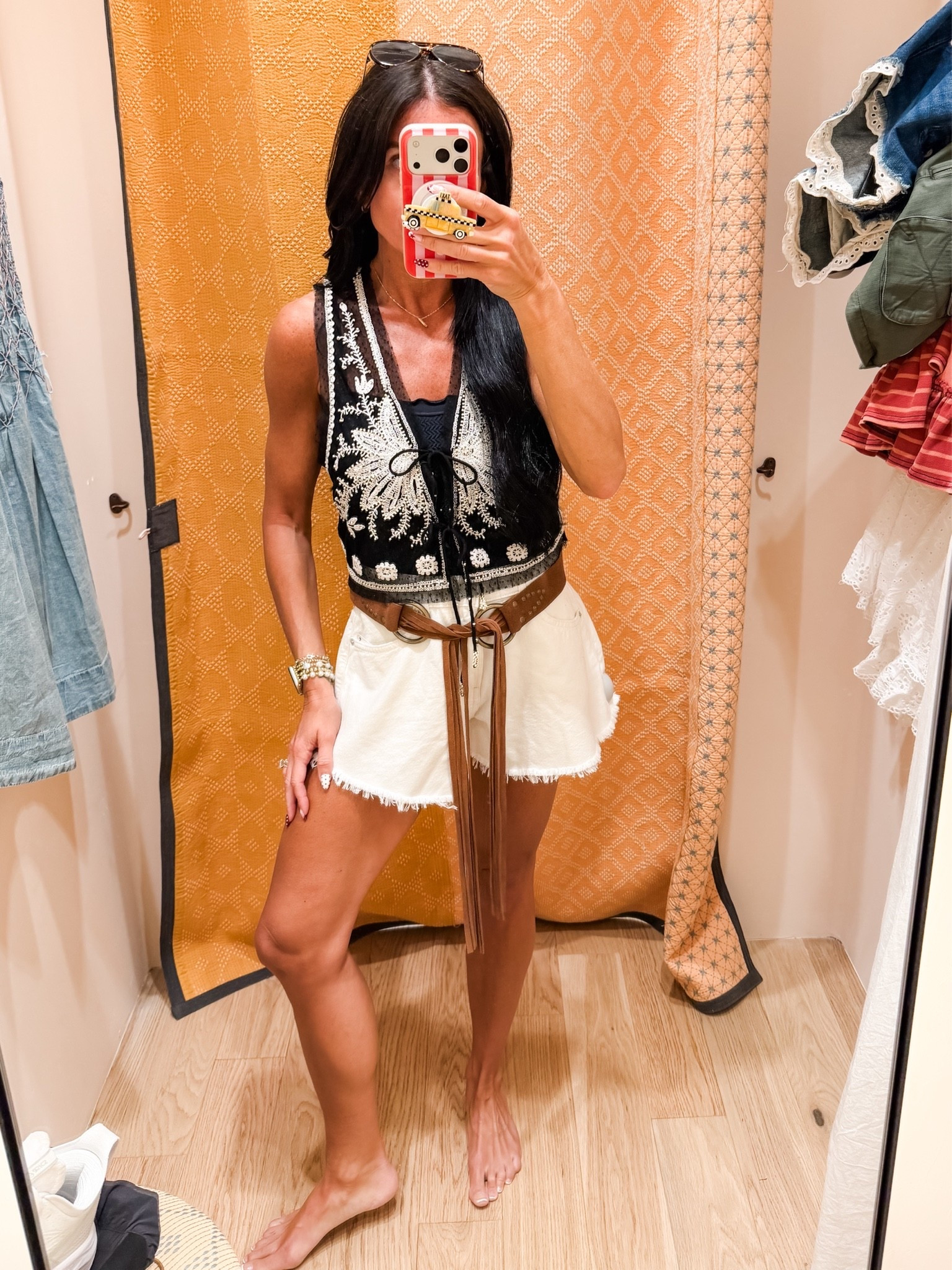 Love these flared denim shorts 
Size 25
Small vest

#LTKootd #LTKSeasonal
