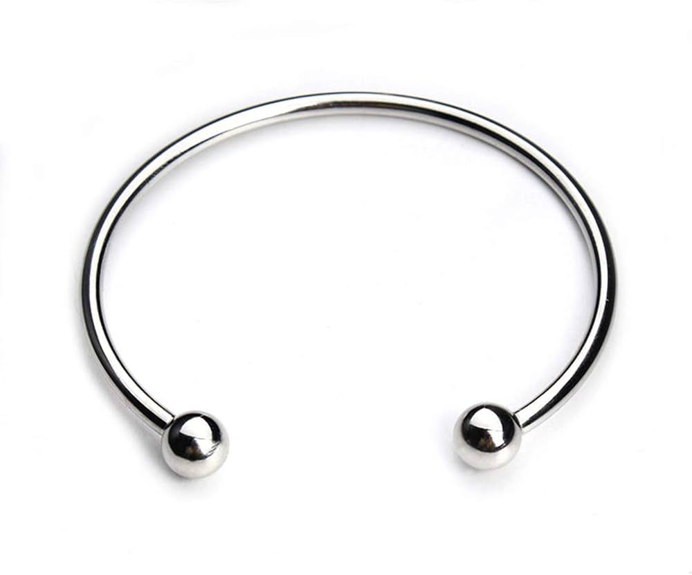 RUBYCA 1pcs Silver Tone Bangle Bracelet Screw End Ball Cuff Charm Beads DIY Jewelry Making | Amazon (US)