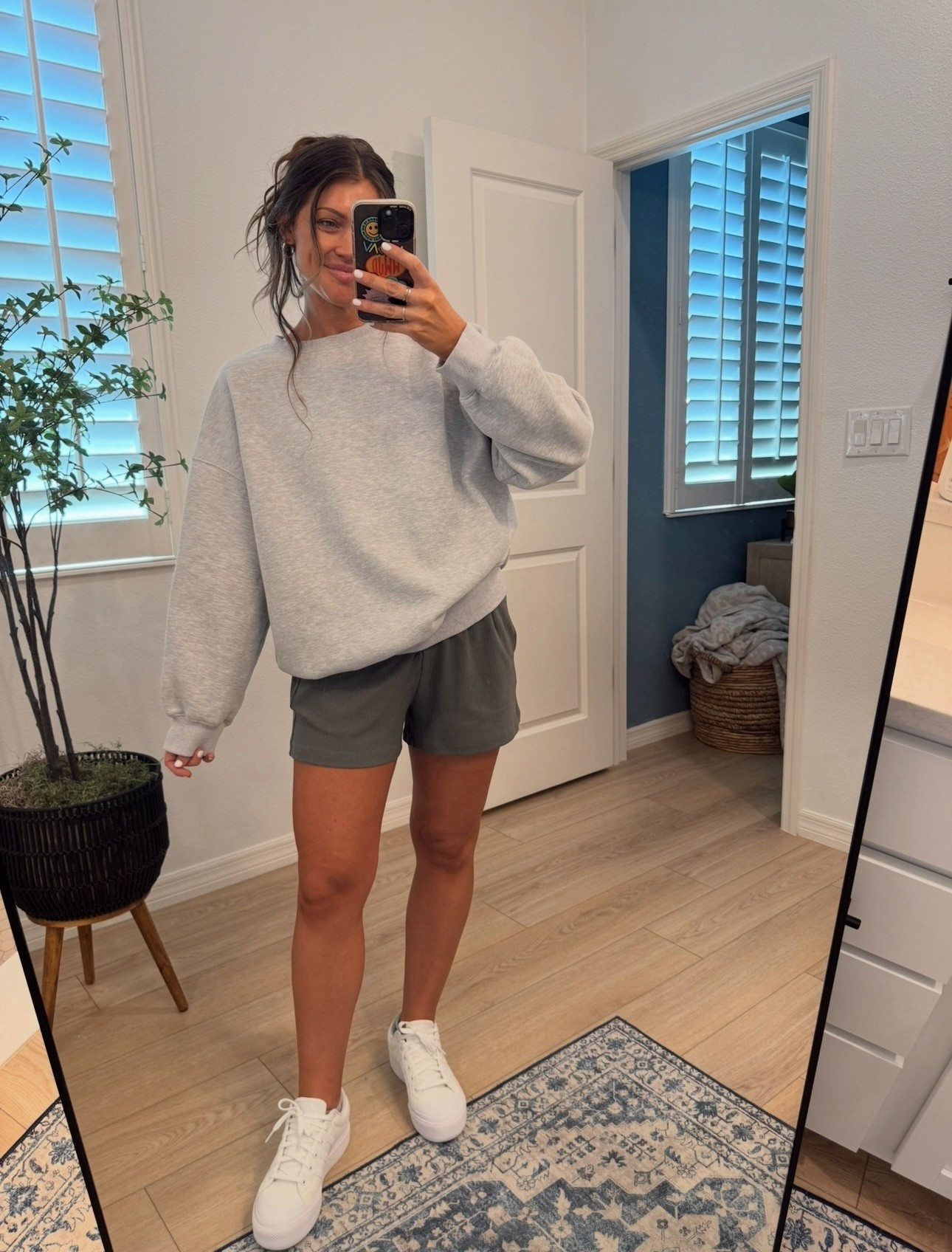 M sweatshirt. Small shorts. Always in these comfies!