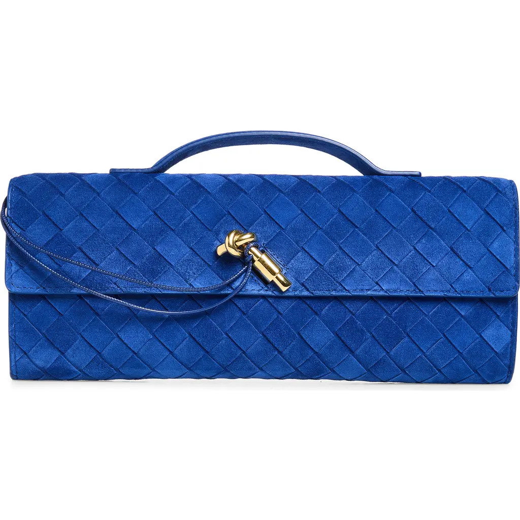Bottega Veneta Long Andiamo Intrecciato Suede Clutch in 4300 Blue Royal-Muse Br at Nordstrom | Nordstrom