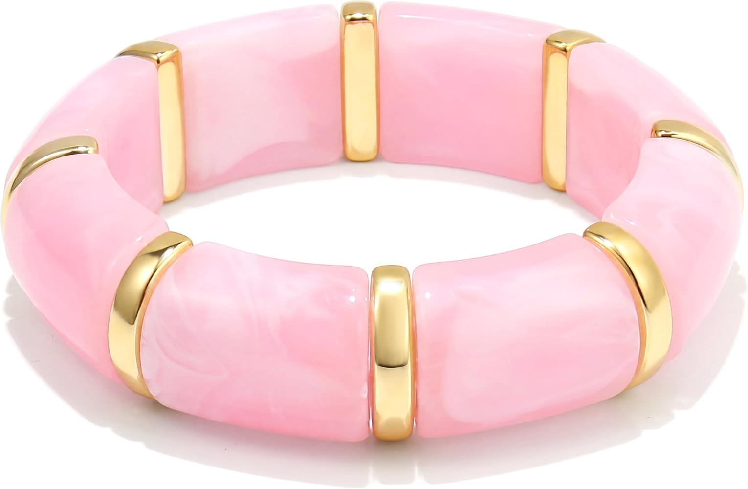 Colorful Acrylic Chunky Bangles for Women, 14K Gold-Plated Stackable Stretch Bracelets, Trendy Fa... | Amazon (US)