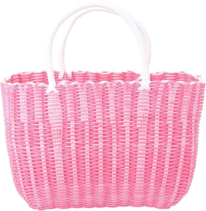 Woven Shopping Basket with Handle Grocery Tote Bag Woven Shopping Tote for Home Organizer Pink/44... | Amazon (UK)