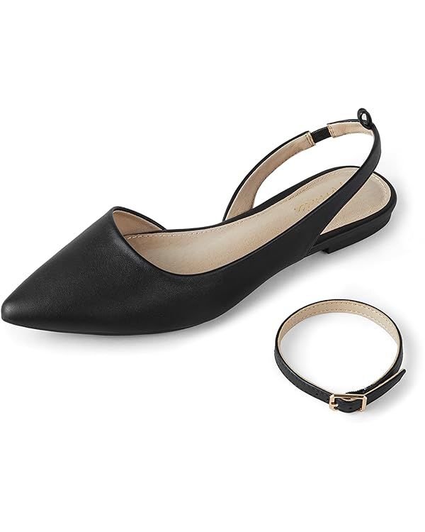 Arromic Women's Slingback Flats Shoes Pointed Toe Two-Way Wear Adjustable Ankle Strap Slip on Sho... | Amazon (US)