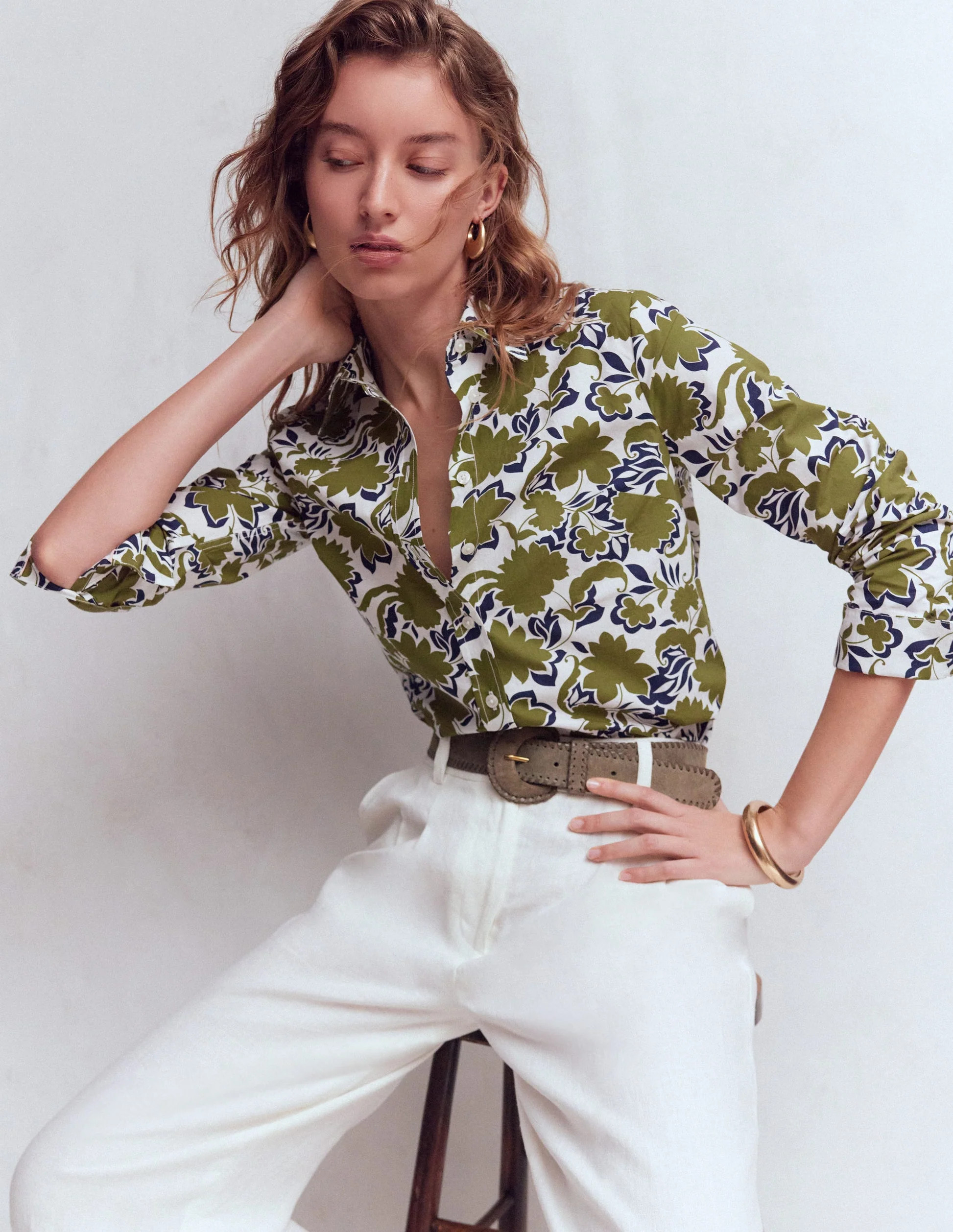 Sienna Cotton Shirt-Olive, Shadow Blossom | Boden (US)