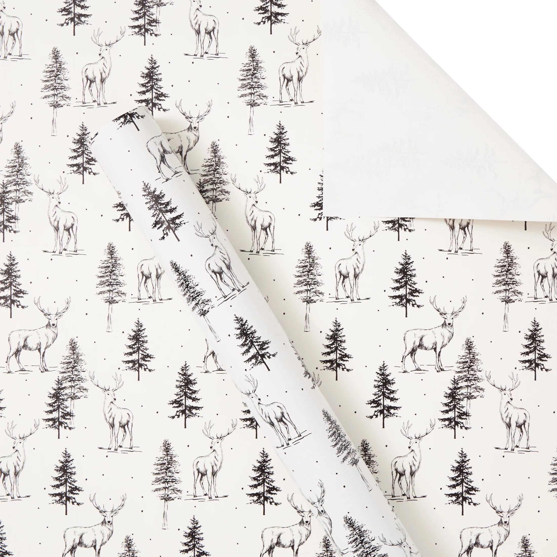 Etched Deer Premium Christmas Wrapping Paper, Black and White, 30 in, 160 sq ft, by Holiday Time ... | Walmart (US)