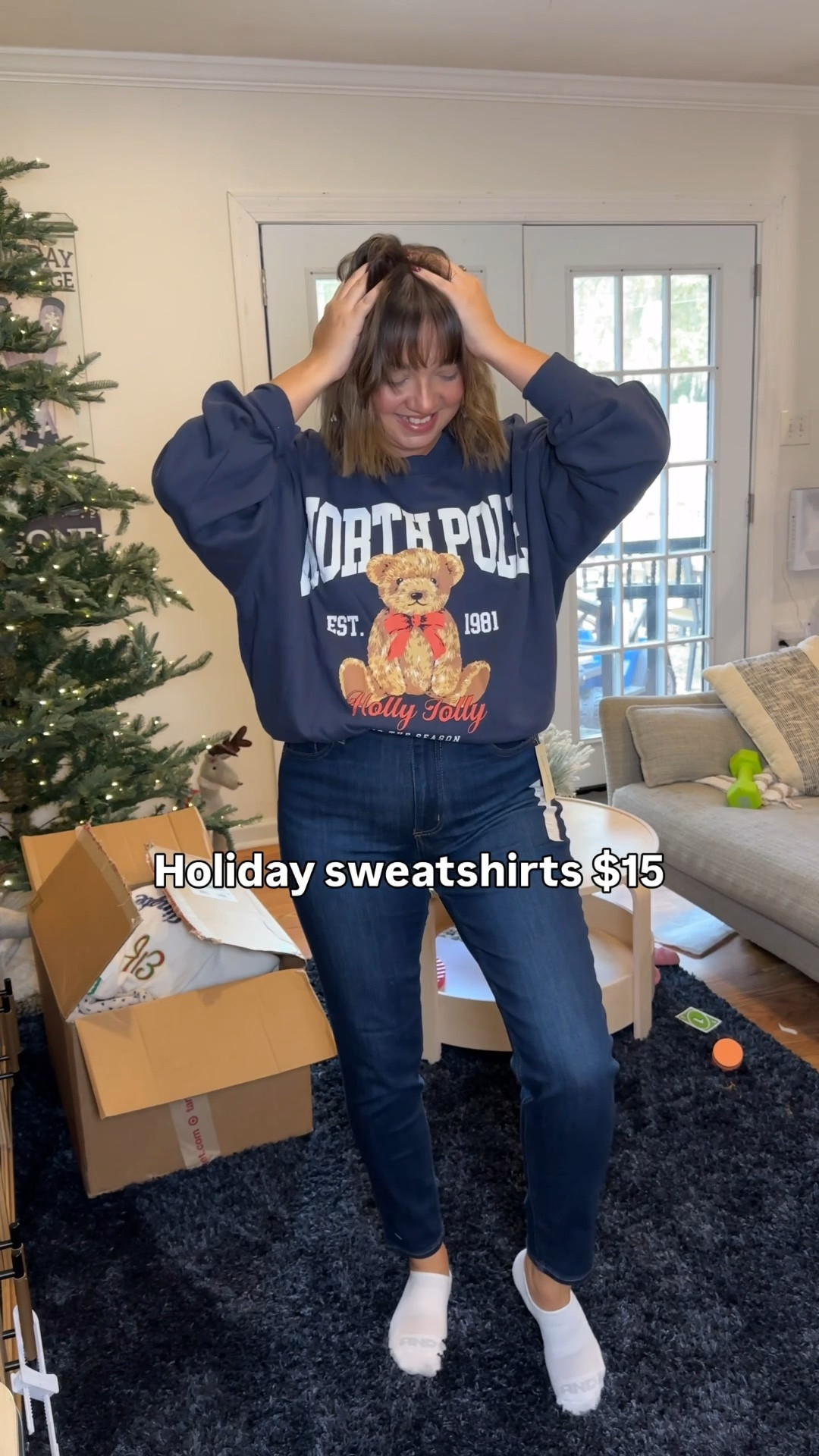 All universal thread jeans are in major sale, fit true to size, I sized up to a large in all the holiday sweatshirts for an loose oversized fit!

#LTKHoliday #LTKCyberWeek #LTKSaleAlert