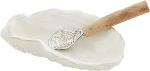 Mud Pie Oyster Shaped DIP Set, 6 1/2" x 4 1/4" | Spoon 5 1/2", White | Amazon (US)
