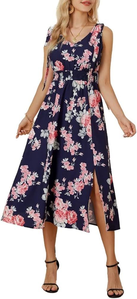GRACE KARIN Women’s 2023 Summer Dress Floral V Neck Casual Sleeveless Dress Split Elastic Waist... | Amazon (US)