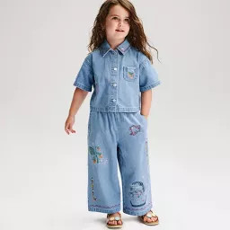 Baby Girls' Embroidered Denim Button Down Top & Pants Set 2pc - Cat & Jack\u2122 Light Wash 12M | Target