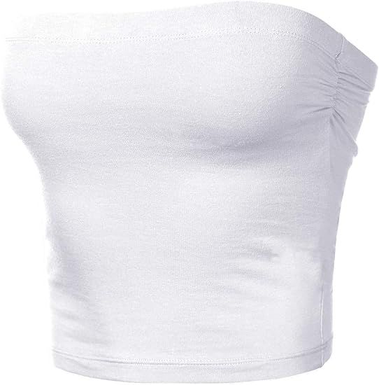 Women's Tube Crop Tops Strapless Cute Sexy Cotton Basic Solid Casual Cami Tops | Amazon (US)