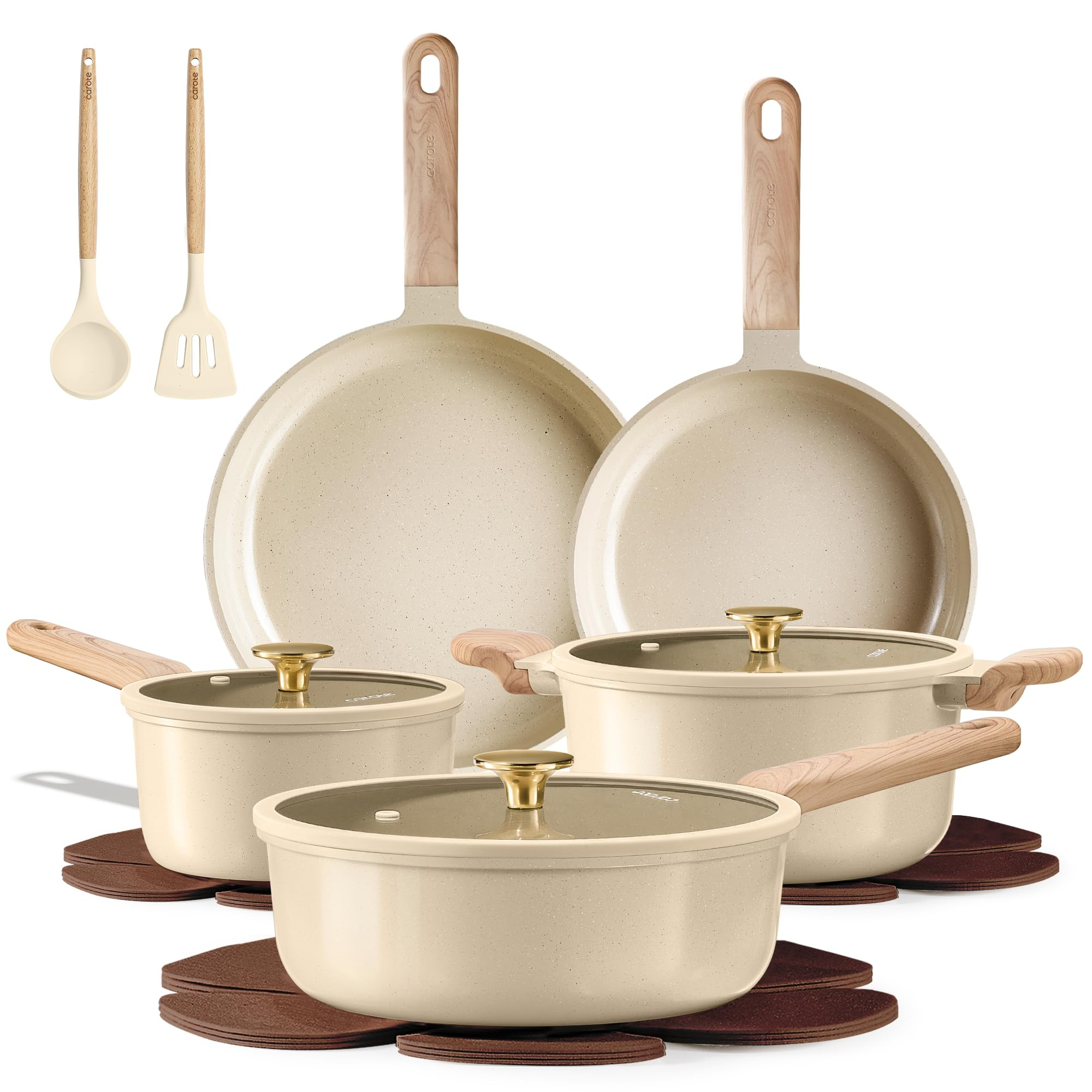 CAROTE 14Pcs Pots and Pans Set Non stick, Ceramic Cookware Set, Non-toxic Kitchen Cooking Set, PF... | Amazon (US)
