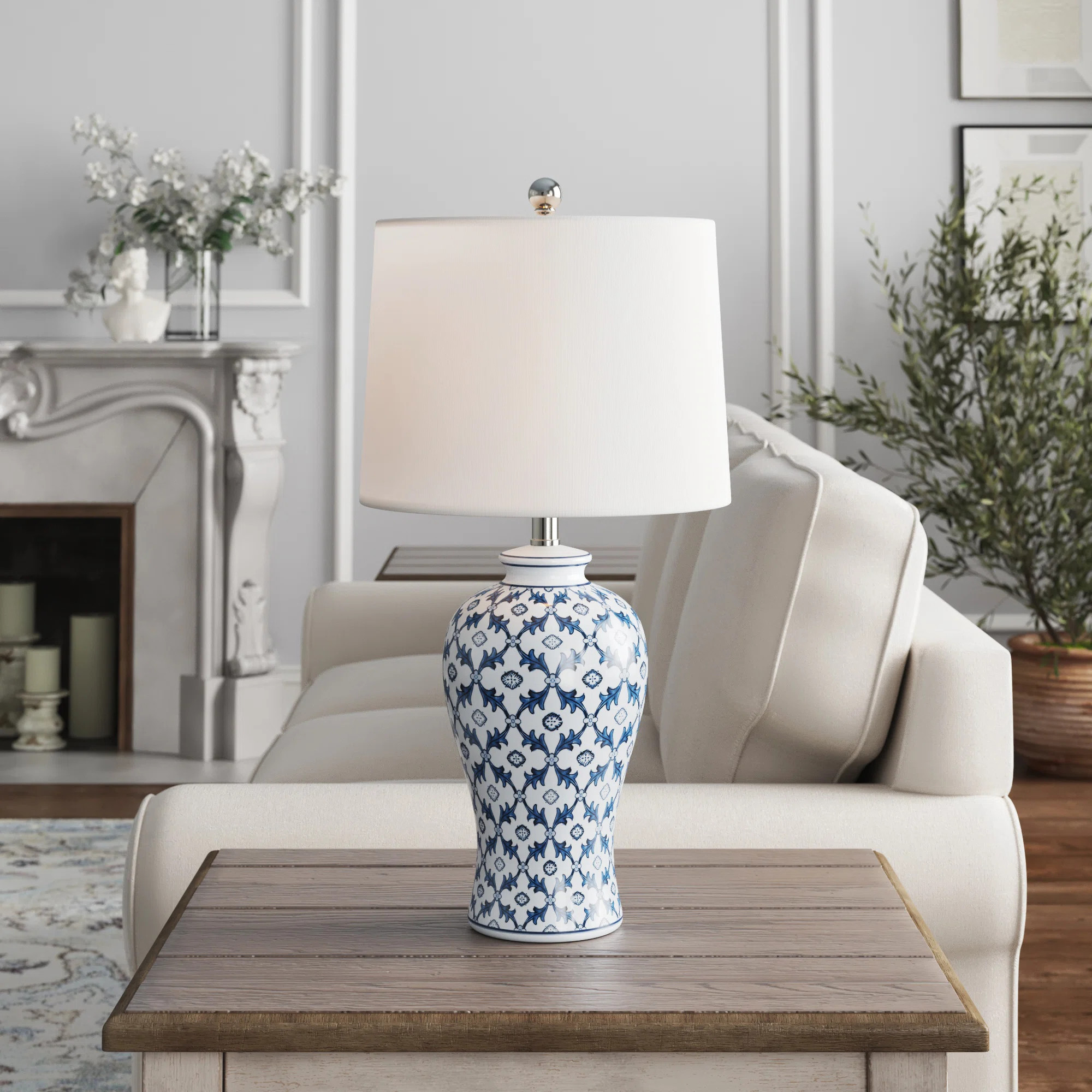 Maggie 24.5" Modern Blue and White Ceramic Table Lamp with 3-Way Dimming for Living Room and Bedr... | Wayfair North America