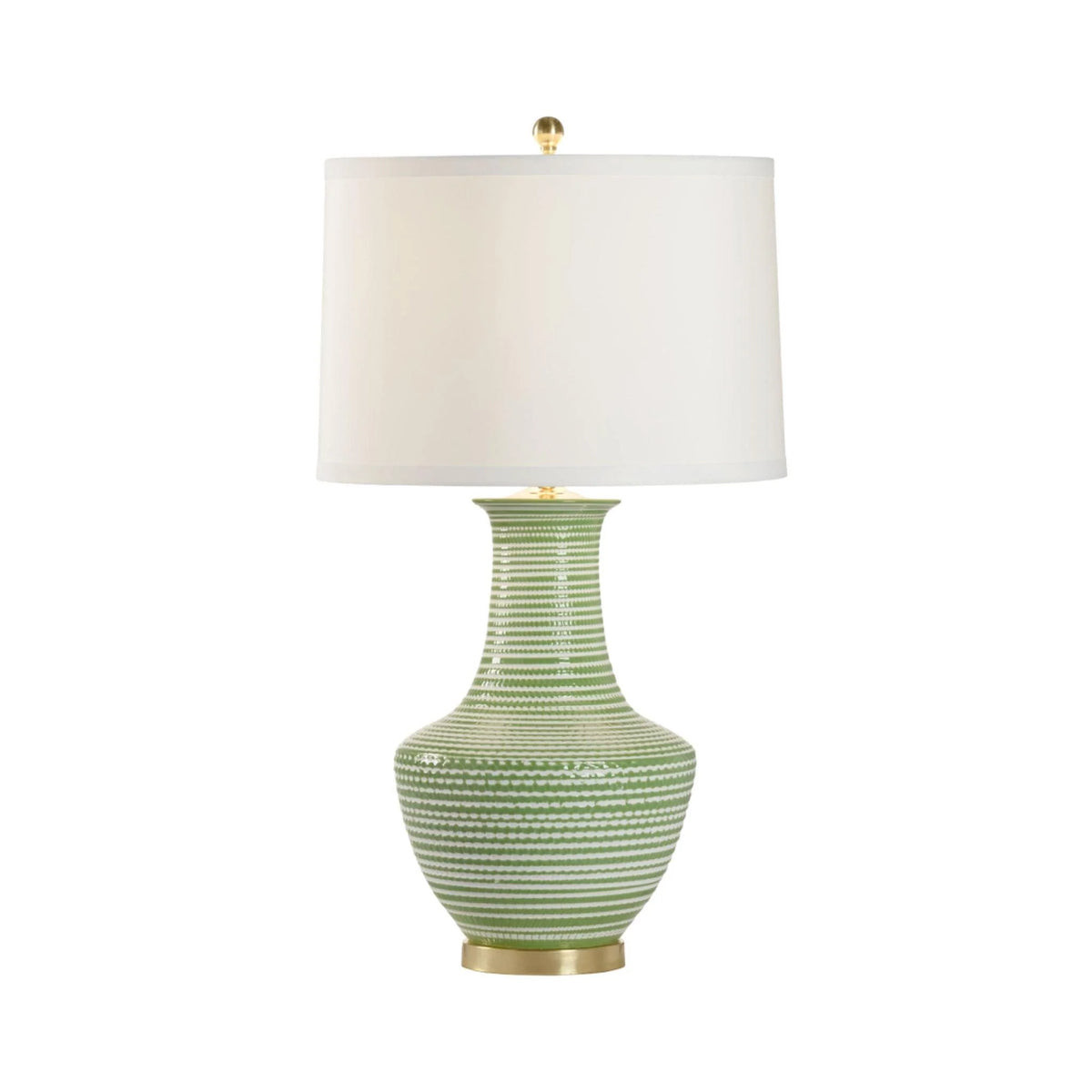 Green and White Classic Textured Ceramic Table Lamp with Polished Bras | The Well Appointed House, LLC