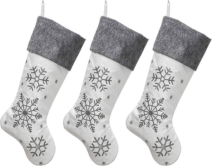 New Traditions Simplify Your Holiday 3-Pack Patterned Christmas Stocking Set (White/Gray) | Amazon (US)