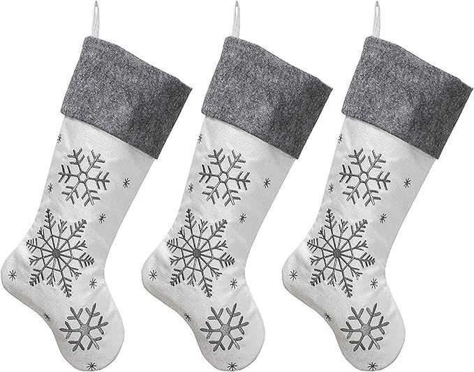 New Traditions Simplify Your Holiday 3-Pack Patterned Christmas Stocking Set (White/Gray) | Amazon (US)
