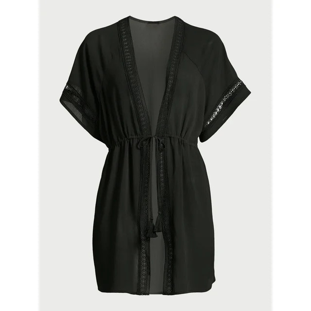 No Boundaries Juniors Tie Front Coverup with Short Sleeves, Sizes S-2XL | Walmart (US)